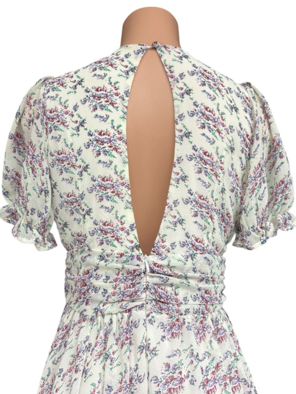 Nasty Gal Ditsy Floral Maxi Dress V Neck Puff Sleeve Slit Size 8 in Lavender - Picture 8 of 11